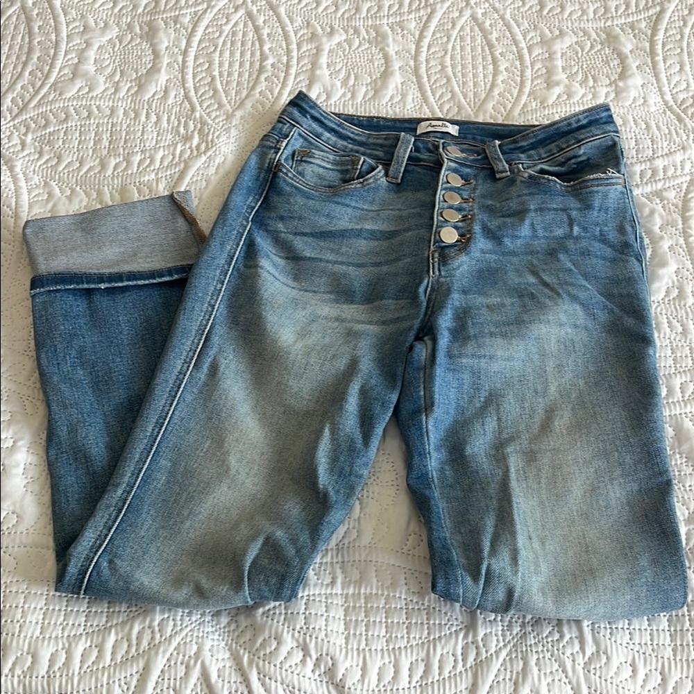 Amalli Talli tall Brooklyn style Classic Blue Straight Leg Jeans with button fly
